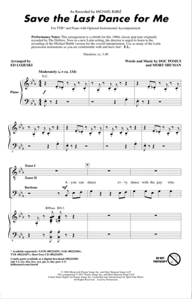 Save The Last Dance For Me (arr. Ed Lojeski)