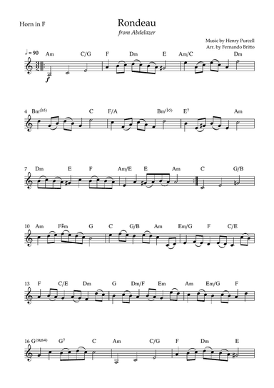 Rondeau (from Abdelazer) for Horn in F Solo Chords