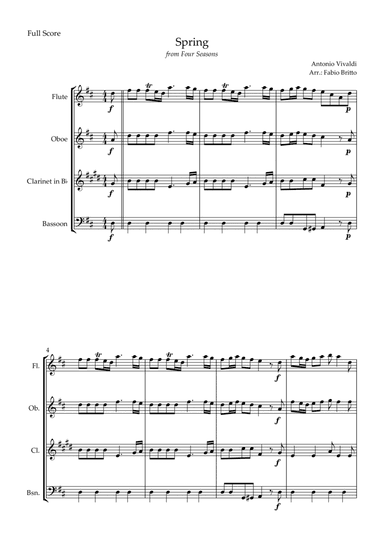 Spring (from Four Seasons of Antonio Vivaldi) for Woodwind Quartet
