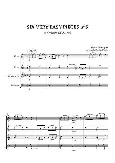 Six Very Easy Pieces nº 5 (Allegretto) - For Woodwind Quartet