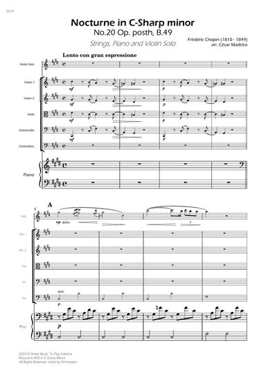 Nocturne No.20 in C Sharp minor - Violin Solo, Strings and Piano (Full Score) - Score Only