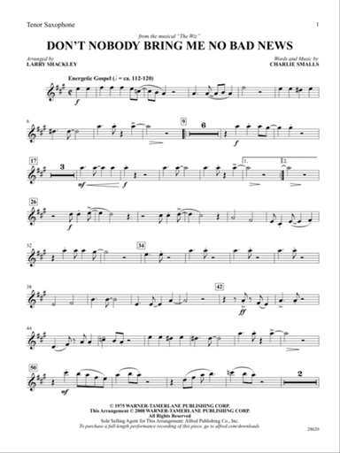 Don't Nobody Bring Me No Bad News (from the musical The Wiz): B-flat Tenor Saxophone