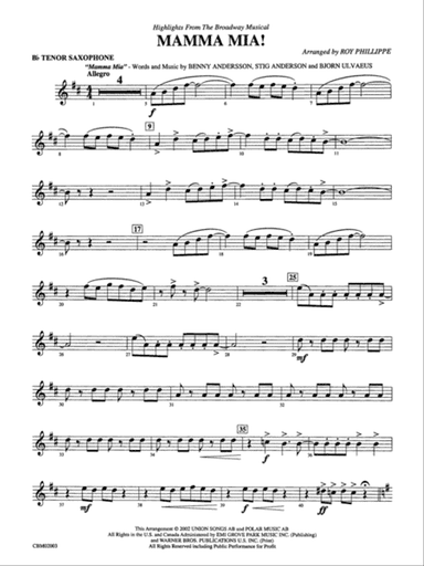 Mamma Mia! -- Highlights from the Broadway Musical: B-flat Tenor Saxophone