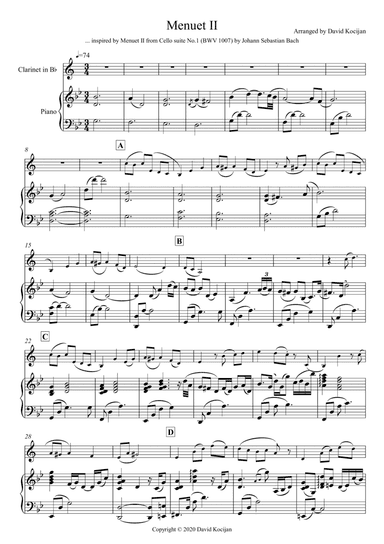 Menuet II - EASY (clarinet & piano)