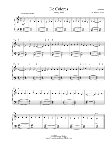 De Colores - for easy piano