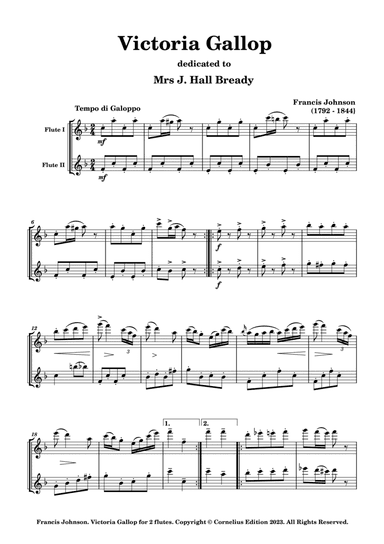 Francis Johnson. "Victoria Gallop" Two flutes. Flute Duet. Score. Woodwind
