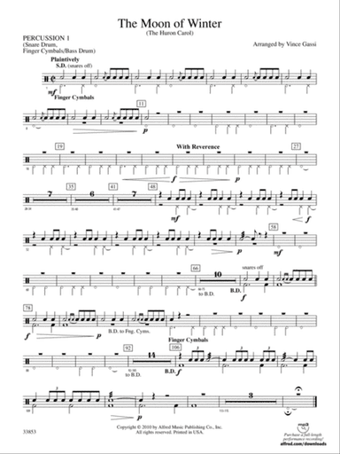 The Moon of Winter (The Huron Carol): 1st Percussion