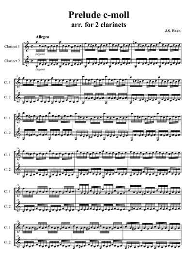 Bach - Prelude II c-moll from The Well-Tempered Clavier Book I (for 2 clarinets)
