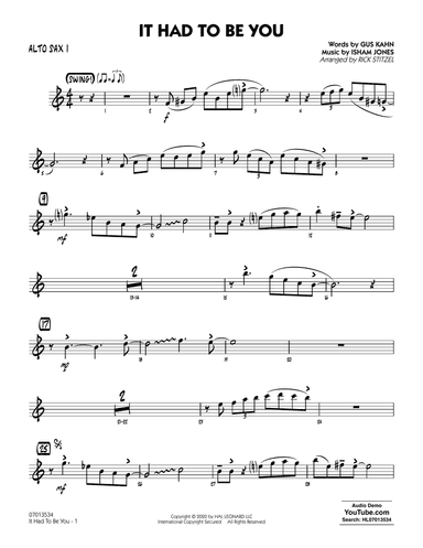 It Had to Be You (arr. Rick Stitzel) - Alto Sax 1