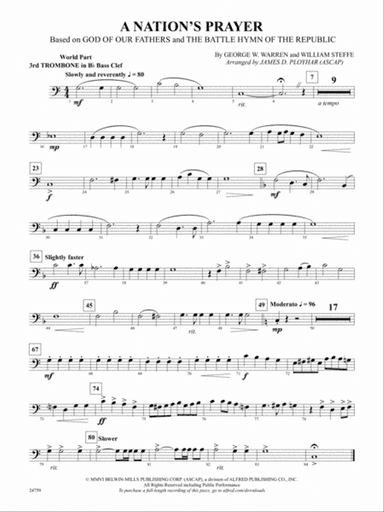 A Nation's Prayer (Based on "God of Our Fathers" and "The Battle Hymn of the Republic"): (wp) 3rd B-flat Trombone B.C.