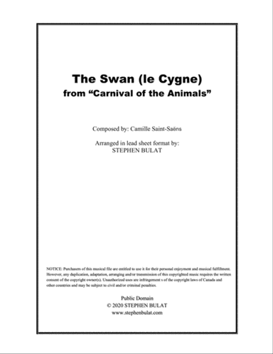 The Swan (Camille Saint-Saëns) - Lead sheet in original key of G