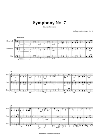 Symphony No. 7 by Beethoven for Low Brass Trio