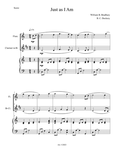 Just As I Am (Flute and Clarinet Duet with Piano Accompaniment)