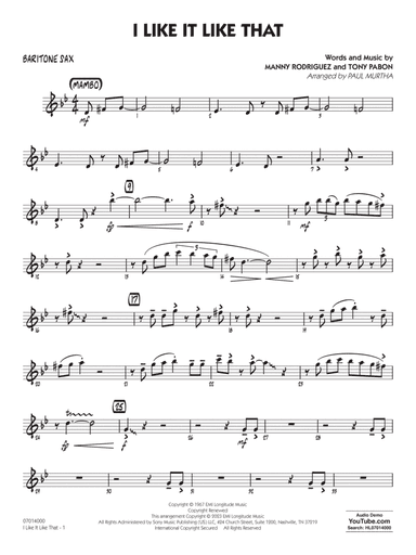 I Like It Like That (arr. Paul Murtha) - Baritone Sax