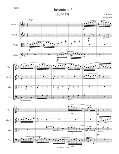 Bach Invention 4 for String Quartet