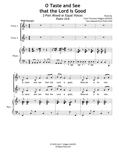 O Taste and See that the Lord Is Good (2-Part)