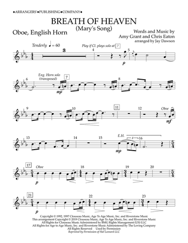 Breath of Heaven (Mary's Song) (arr. Jay Dawson) - Oboe, English Horn