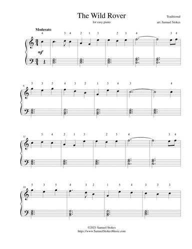 The Wild Rover - for easy piano