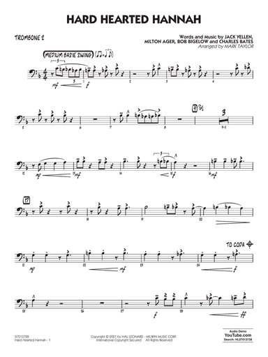 Hard Hearted Hannah (The Vamp of Savannah) (arr. Mark Taylor) - Trombone 2
