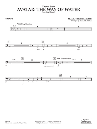 Theme from Avatar: The Way of Water (arr. Paul Murtha) - Timpani