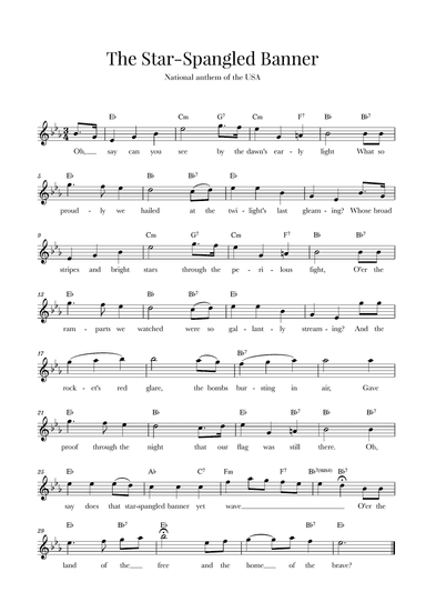 The Star Spangled Banner (National Anthem of the USA) - with lyrics - Original Version (Eb Major)