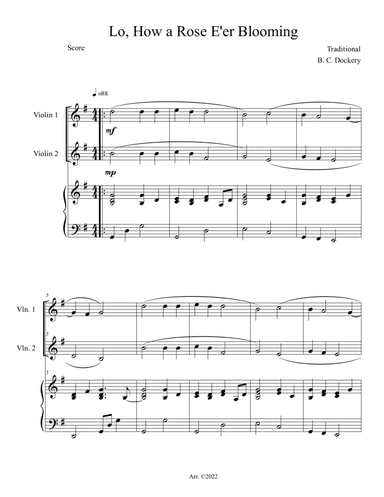 Lo, How a Rose E'er Blooming (Violin Duet with Piano Accompaniment)