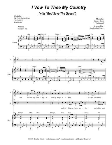 I Vow To Thee My Country (with "God Save The Queen") (for 2-part choir - (TB)