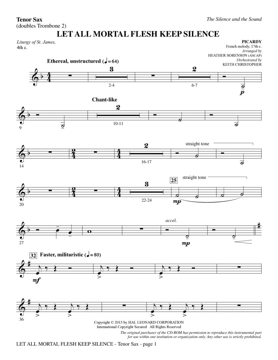 The Silence and the Sound: A Cantata for Christmas - Tenor Sax (sub. Tbn 2)