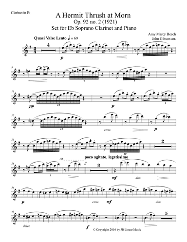 Amy Beach - Hermit Thrush at Morn set for E-Flat Clarinet and Piano