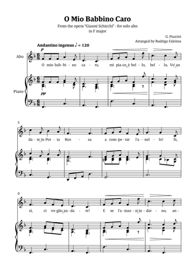 O Mio Babbino Caro - for alto (in F major)