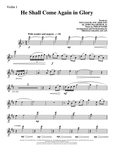He Shall Come Again in Glory (arr. Thomas Grassi) - Violin 1