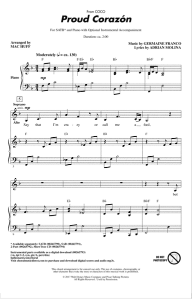 Proud Corazon (from Coco) (arr. Mac Huff)