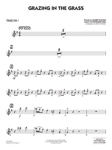 Grazing in the Grass (arr. Rick Stitzel) - Tenor Sax 1
