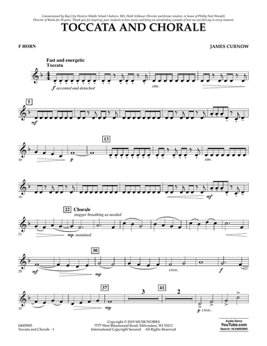 Toccata and Chorale - F Horn