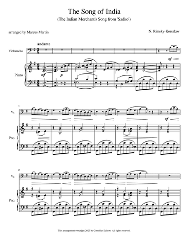 Song of India from Sadko arr. for Cello and Piano