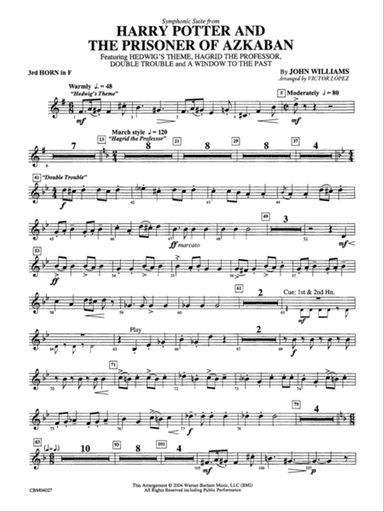 Harry Potter and the Prisoner of Azkaban, Symphonic Suite from: 3rd F Horn