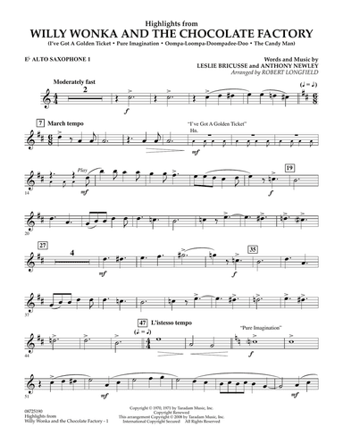 Highlights from Willy Wonka And The Chocolate Factory - Eb Alto Saxophone 1
