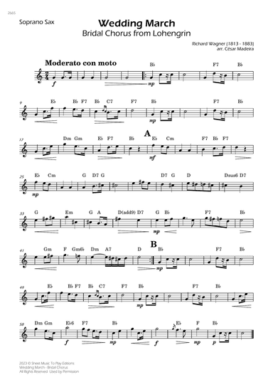 Wedding March (Bridal Chorus) - Soprano Sax Solo - W/Chords