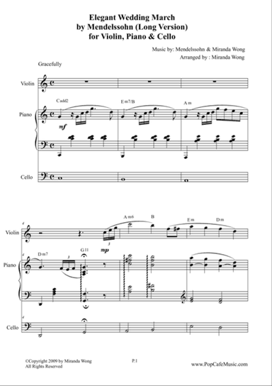 Elegant Wedding March (Long Version) for Violin, Piano & Cello
