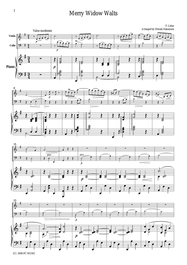 Lehar Merry Widow Waltz, for piano trio, PL001