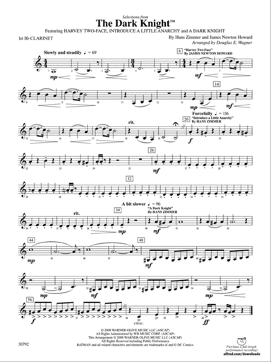 The Dark Knight, Selections from: 1st B-flat Clarinet
