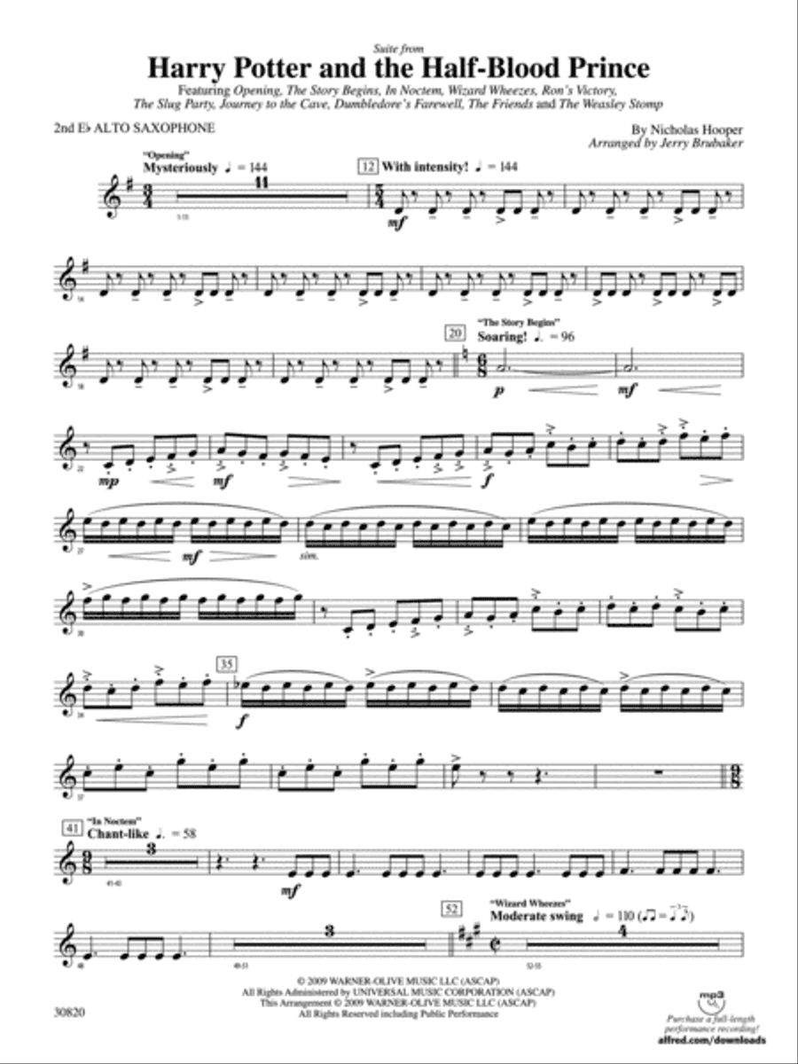 Harry Potter and the Half-Blood Prince, Suite from: 2nd E-flat Alto Saxophone