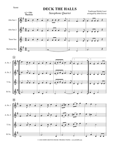Deck The Halls - Saxophone Quartet