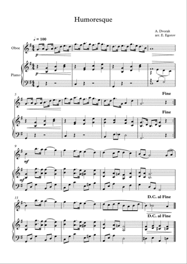 Humoresque, Antonin Dvorak, For Oboe & Piano