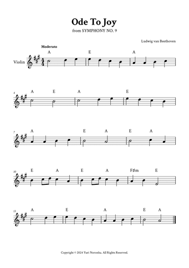 Ode To Joy - (A Major - with Chords)