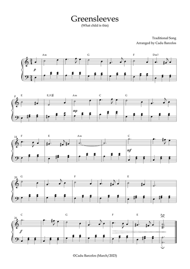 Greensleeves Intermediate Piano - A minor Chords (2)