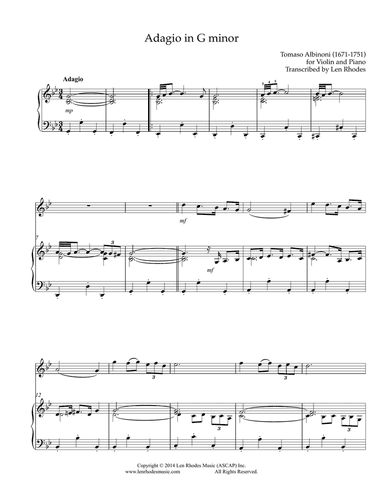Albinoni - Adagio in G minor, transcribed for violin and piano