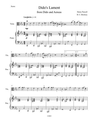 Dido's Lament (Viola Solo with Piano Accompaniment)