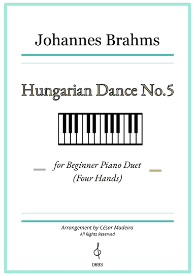 Hungarian Dance No.5 by Brahms - Easy Piano Four Hands (Individual Parts)