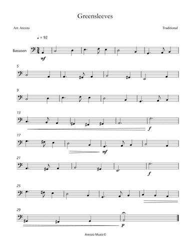Greensleeves - Lead Sheet for Bassoon